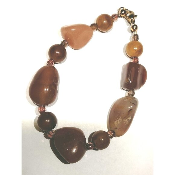 Polished Brown Agate Stone Crystal Bead Bracelet 8 inch - Picture 3 of 3